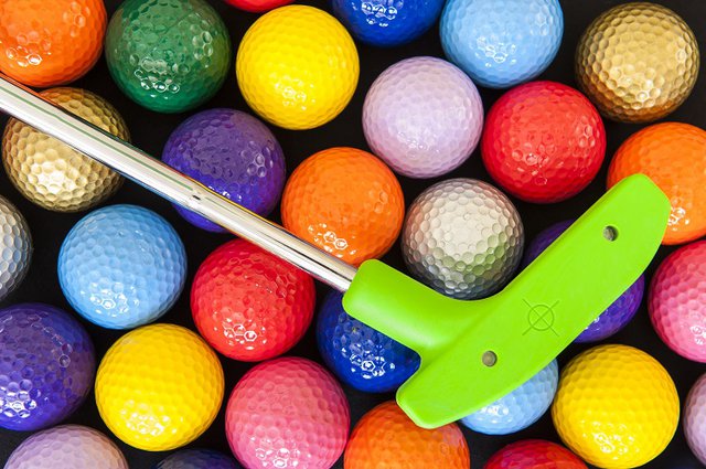 Green Mini Golf Putter with Colorful Golf Balls
